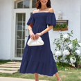 thumbnail image 4 of AherBiu Summer Beach Dress for Women Smocked Square Neck Short Sleeve Tiered Ruffle Flowy Boho Dresses, 4 of 5