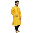 thumbnail image 4 of Atasi Kurta Pyjama Long Dupion Jaune pour Homme de Designer Ethnique Indien - TG, 4 of 7
