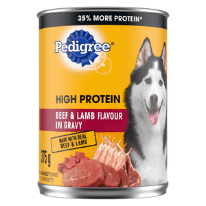PEDIGREE HIGH PROTEIN Adult Soft Wet Dog Food, Real Meat, Beef & Lamb Flavour in Gravy