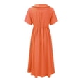 thumbnail image 4 of WTXUE Robes pour Femmes 2024, Robe Décontractée Rétro en Coton et Lin Uni à Boutons et Col en V pour Femme, Robe en Lin, Orange G, 4 of 9