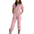 thumbnail image 1 of LSLJS Combinaison Pantalon à Revers Zippée à Taille Plissée Unie Décontractée pour Femme, 1 of 6
