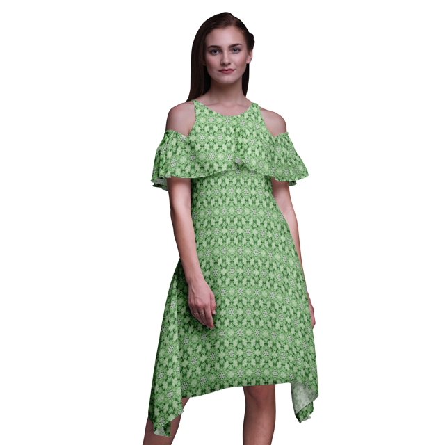 Bimba Green Tie-Dye Print Womens Chic Style Cold Shoulder Shift Dress Summer Tunic - X-Small