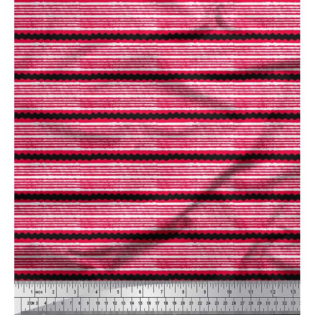 Soimoi Modal Satin Fabric Stripe Block Printed Fabric 1 Yard 42 Inch Wide