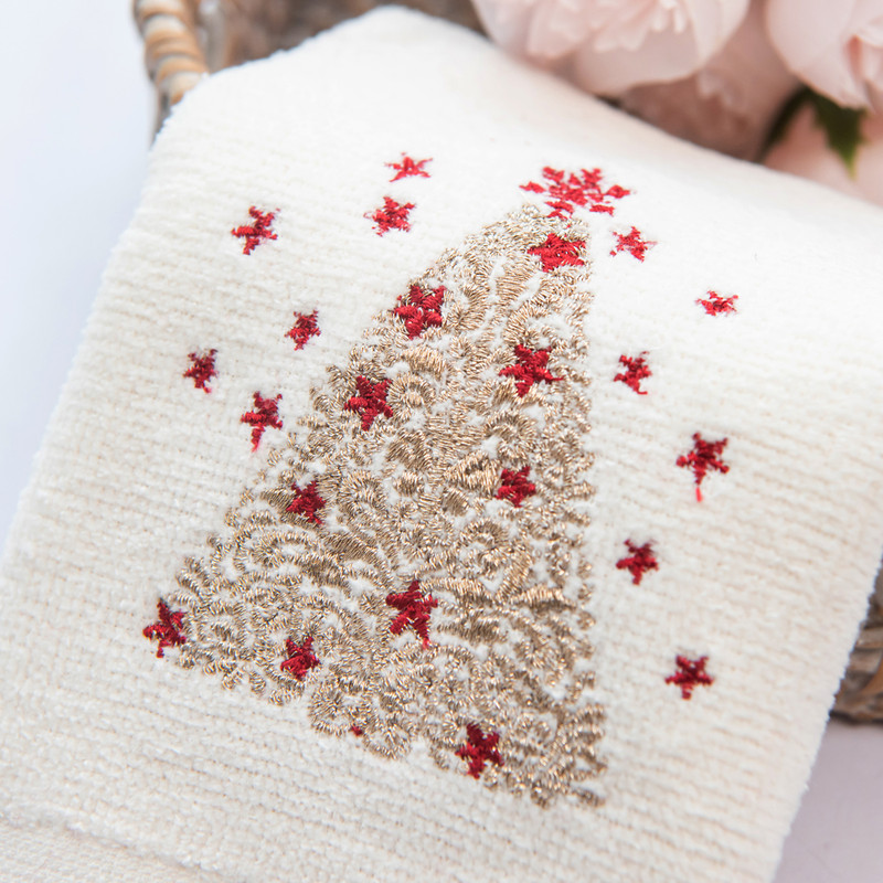Marina Decoration Xmas Ensemble de Serviettes de Luxe Premium Ultra Doux 100 % Coton Brodé Moderne de Noël 3 Pcs