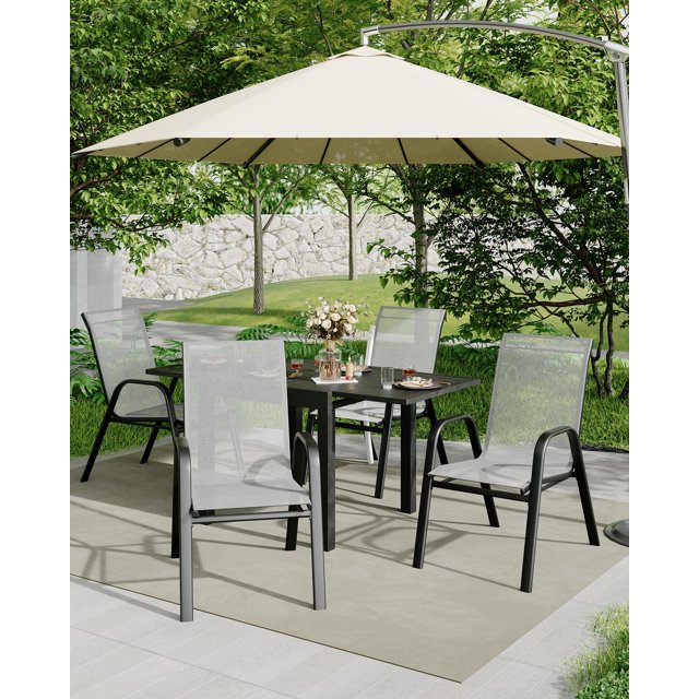 GloryStar Patio Chairs Set of 4, Stackable & Lightweight Outdoor Patio Chairs Set with All-Weather Breathable Teslin Material for Backyard, Lawn, Garden, Poolside(Only 4 Chairs)