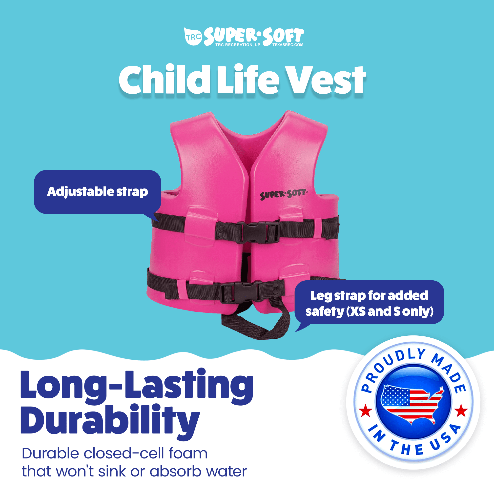 TRC Recreation Super Soft Medium Child Life Jacket Swim Safety