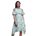 thumbnail image 1 of Bimba Blue Bird Print Cold Shoulder Women Swing Tunic Flutter Sleeve Midi Dress - X-Large, 1 of 6