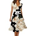 thumbnail image 1 of MAWCLOS Robe Midi Longue pour Femme à Imprimé Floral, Robes de Fête pour les Vacances, Col en V, Robe d'Été de Plage Décontractée à Manches Courtes, Abricot 2TG, 1 of 2