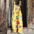 thumbnail image 2 of QATAINLAV Womens Loose Fit Wide Leg Overalls with Pockets Cotton Linen Sleeveless Spaghetti Strap Baggy Romper Easter Rabbit Egg Graphic Jumpsuits Multicolor S Daily Sales Clearance, 2 of 6
