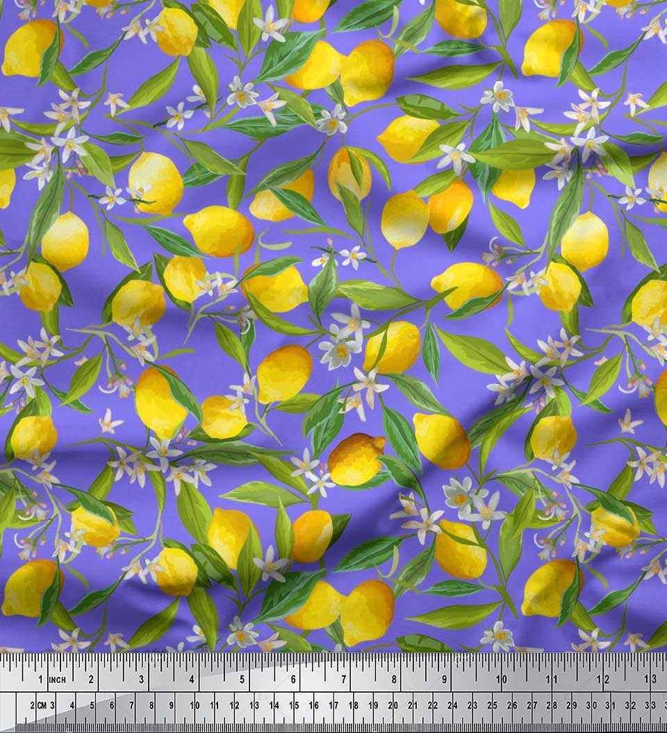 Soimoi Cotton Poplin Fabric Leaves,Floral & Lemon Vegetable Decor Fabric Printed Yard 42 Inch Wide