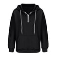 thumbnail image 4 of Besolor Womens Fall Fashion Quarter Zip Hoodies Sweatshirts Casual Long Sleeve Solid Color V Neck Drawstring Pullover Tops, 4 of 6