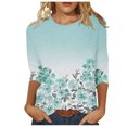 thumbnail image 3 of Pompotops Mode Femmes Confortable Col Rond Manches 3/4 Imprimé Casual T-shirt Chemisier Dégagement, 3 of 5