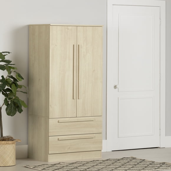 South Shore Acapella Wardrobe Armoire with Doors and Drawers, in Bleached Oak