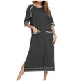 thumbnail image 2 of MeetoTime Robe pour Femmes à Fermeture Éclair devant, Robe de Maison, Chemise de Nuit à Manches 3/4, Longueur Complète, Tenue de Détente pour Dames avec Poches, 2 of 5