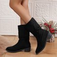 thumbnail image 2 of Dakaela Bottes Western Plissées pour Femmes en Suède Style Cowboy Larges Mi-Mollet Bottillons Bout Rond à Enfiler Chaussures de Marche, 2 of 6