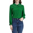 thumbnail image 1 of INSPIRE CHIC Women's Sweet Ruffle Peter Pan Collar Button up Work Shirts S Dark Green, 1 of 7
