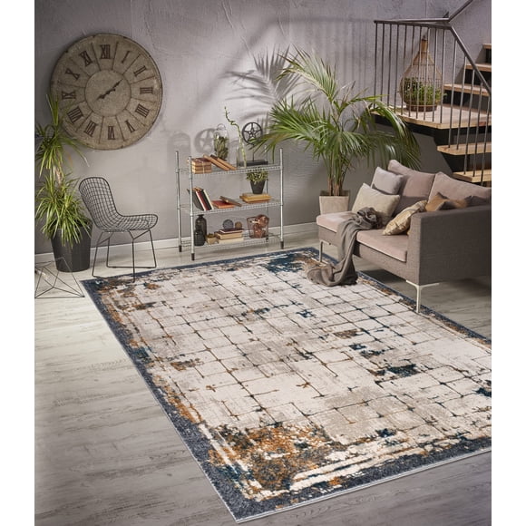 LaDole Rugs Abstract Rustic Textured Area Rug - Carpet for Living Room, Bedroom, Dining, Hallway - Beige Silver Blue 3x5 3x10 4x6 5x8 6x9 8x10 9x12