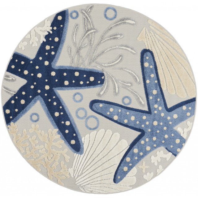 homeroots home decor 385075 5’ Round Blue and Gray Indoor Outdoor Area Rug