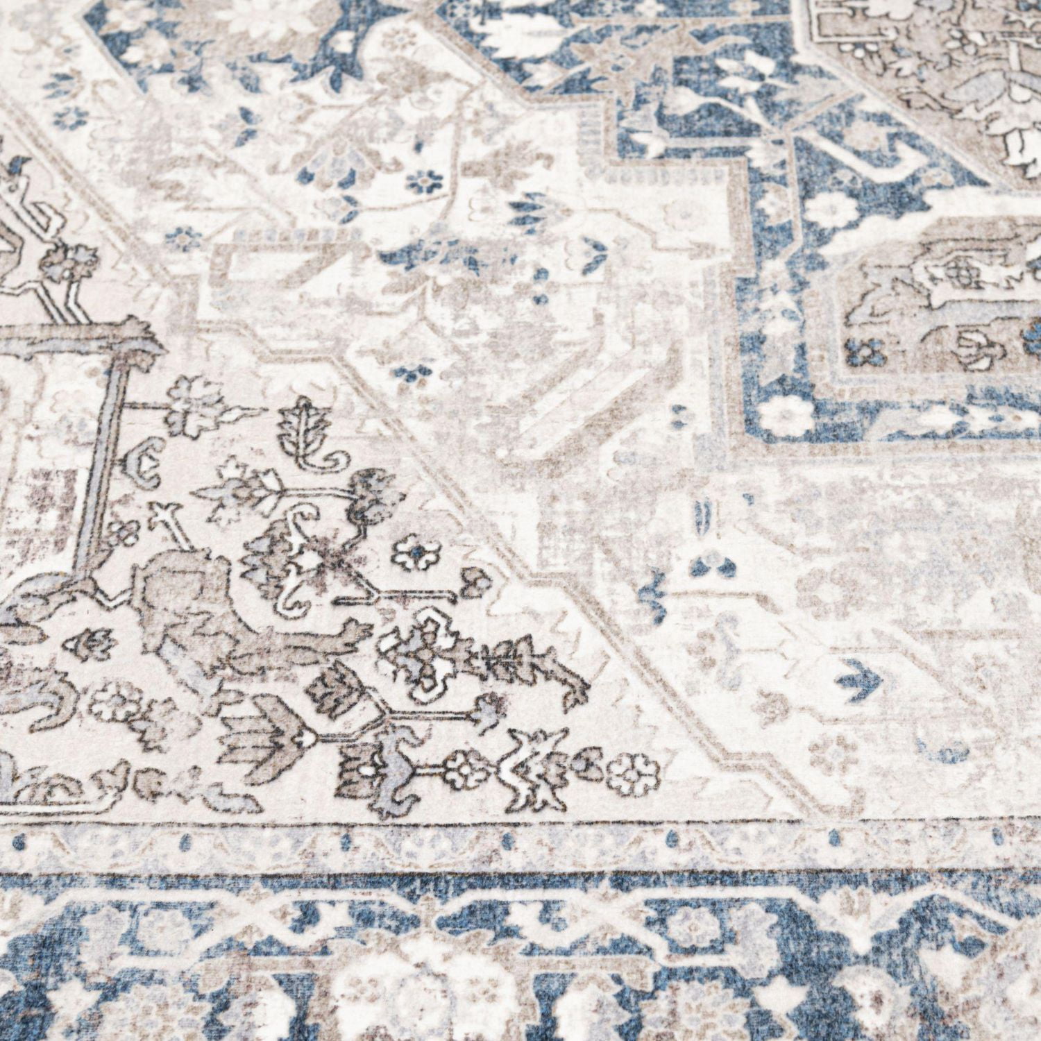 Tapis tissé beige et bleu foncé Banburry