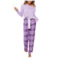 thumbnail image 2 of LSLJS Ensembles de Pyjama pour Femmes Mode Décontractée Manches Longues Confortable Ensemble à Carreaux Chandail Hauts Blouse Cadeaux pour Hommes, 2 of 5
