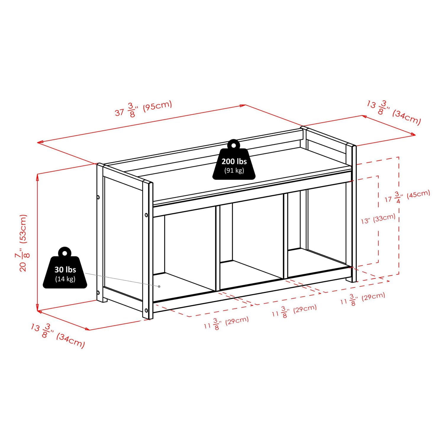 Banc de rangement Addison de Winsome Trading Inc. 4 pièces avec 3 sections