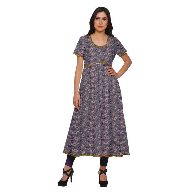 Moomaya Robe Kurti Longue Indienne Imprimée en Coton Tunique Robes pour Femmes