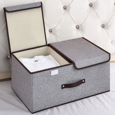 Storage Boxes with Double Lids Handles, Foldable Linen Storage Bins, Removable Divider, Rectangular Organizer, for Clothes Books Toys, Home Bedroom Closet Office Dorm, Non-woven Fabric