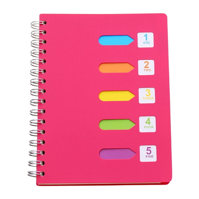 ZTTD 5 Subject Notebook, Spiral Notebooks College Ruled with Dividers Tabs, 240 Pages A5 Office Notebooks for Work, Professional Organizer Notebooks for Note Taking Office, Hot Pink