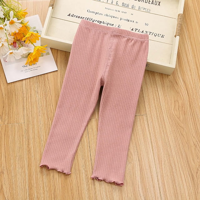 MeetoTime Infant Toddler Girls Cotton Ribbed Leggings Solid Color Skinny Ankle Length Pants for Kids