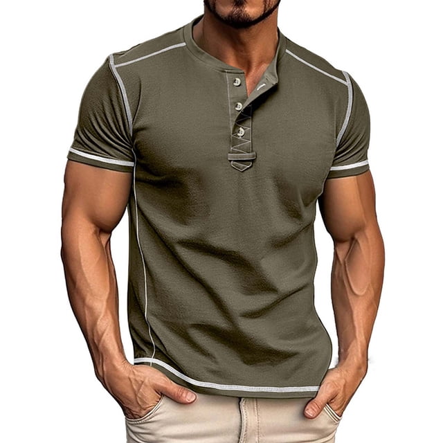 Weiqiqre Men's Clothing Henley Shirts Short Sleeve Cotton Casual Fashion T Shirts Lightweight Buttons Basic Tee Tops