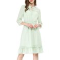 thumbnail image 1 of INSPIRE CHIC Women's Layered Ruffle Hem 3/4 Sleeves Smocked Chiffon A-Line Dress M Green, 1 of 8