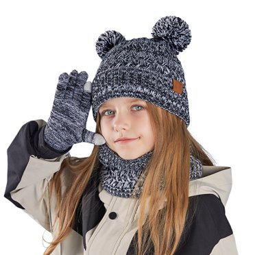 Aocisk Children Winter Hat Scarf Gloves Set Fashionable Outdoor Warm Three Piece Accessory Combo Black One Size