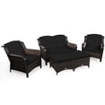 thumbnail image 4 of Patiojoy 5 PCS Patio Rattan Sectional Sofa Set Outdoor Furniture Conversation Set Cushioned Loveseat Sofa Ottoman Black, 4 of 10