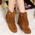 thumbnail image 2 of XZNGL Chaussures Rétro pour Femmes Décontractées Mode Couleur Unie à Franges en Suède Givré Plates Bottines Hauteur Intérieure, 2 of 9
