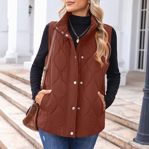 Lekwk Quilted Vest Women Lightweight Zip Up Padded Jackets with Pockets Stand Collar Warm Casual Sleeveless Puffer Jacket Outdoor Trendy Winter Coats