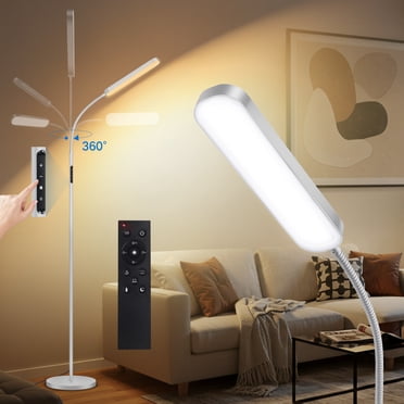 OUTON LED Floor Lamp for Living Room, Dimmable Reading Lamp with Remote and Touch Control, 4 Color Temperature Standing Lamp for Bedroom Office Piano(Grey)