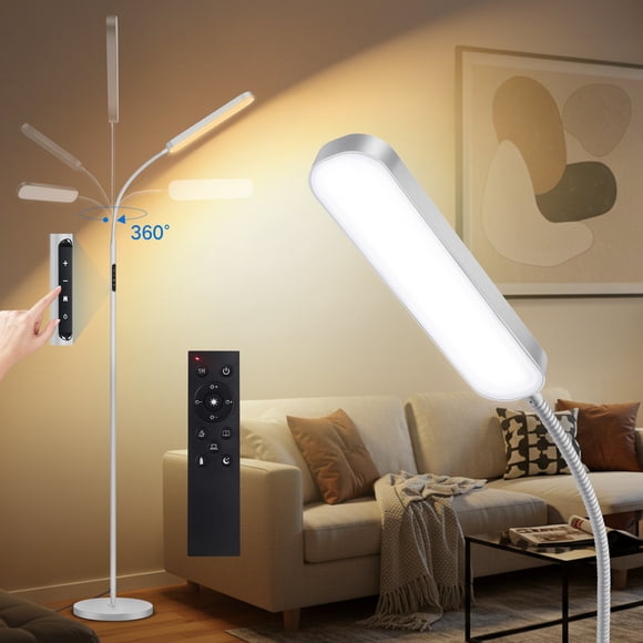 OUTON LED Floor Lamp for Living Room, Dimmable Reading Lamp with Remote and Touch Control, 4 Color Temperature Standing Lamp for Bedroom Office Piano(Grey)