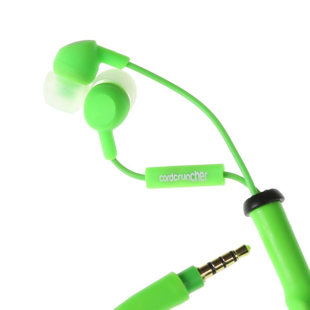 CordCruncher Tangle Free Earbuds with Microphone, Glo Green