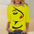 thumbnail image 2 of Penkiiy Hauts pour Femmes Mode Femmes T-shirt Imprimé Mi-Long Manches 3/4 Blouse Col Rond Hauts Décontractés Jaune Vêtements Y2K, 2 of 4