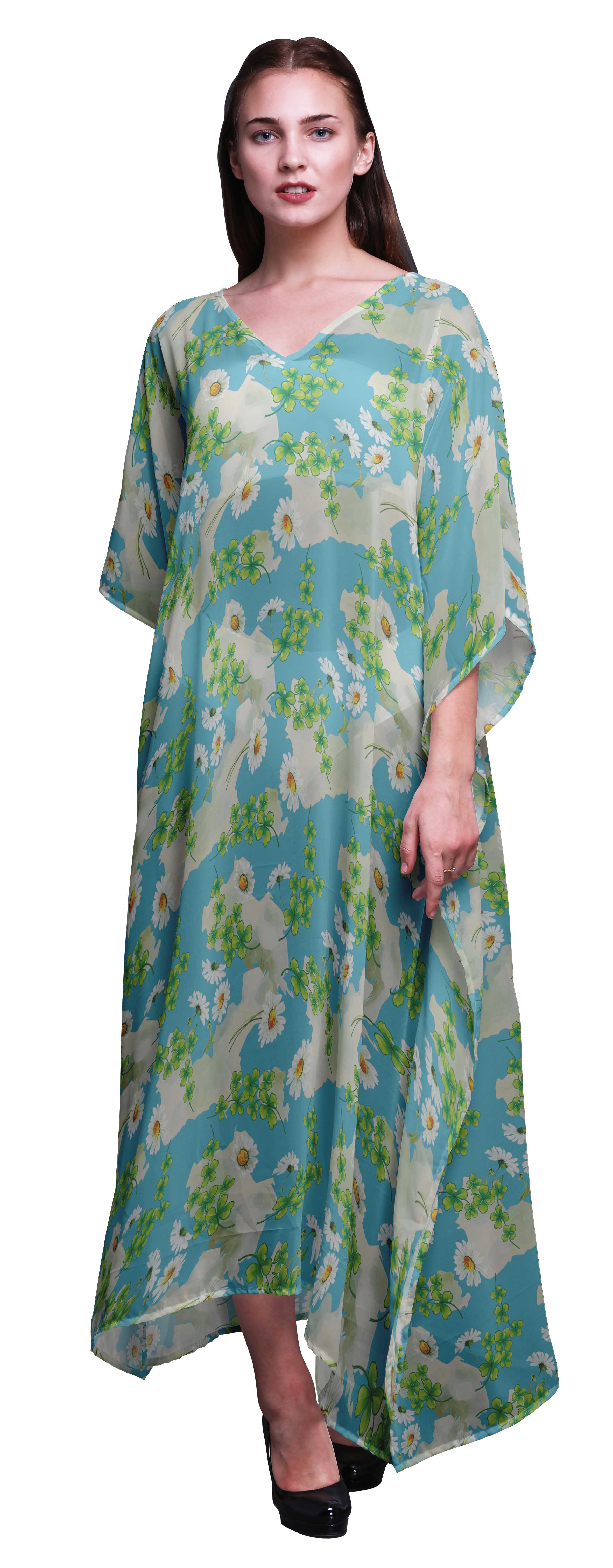Bimba Kaftan Floral pour Femmes, Tenue d'Intérieur de Vacances, Robe Maxi, Couvre-Maillot de Plage - 4X-5X