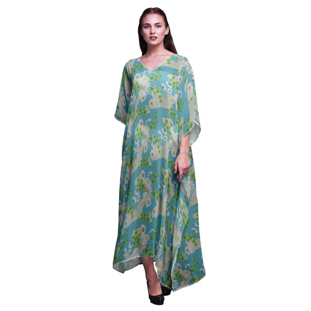 Bimba Kaftan Long de Plage à Fleurs pour Femmes, Tenue de Plage, Paréo de Bikini, Robe Maxi - S-L