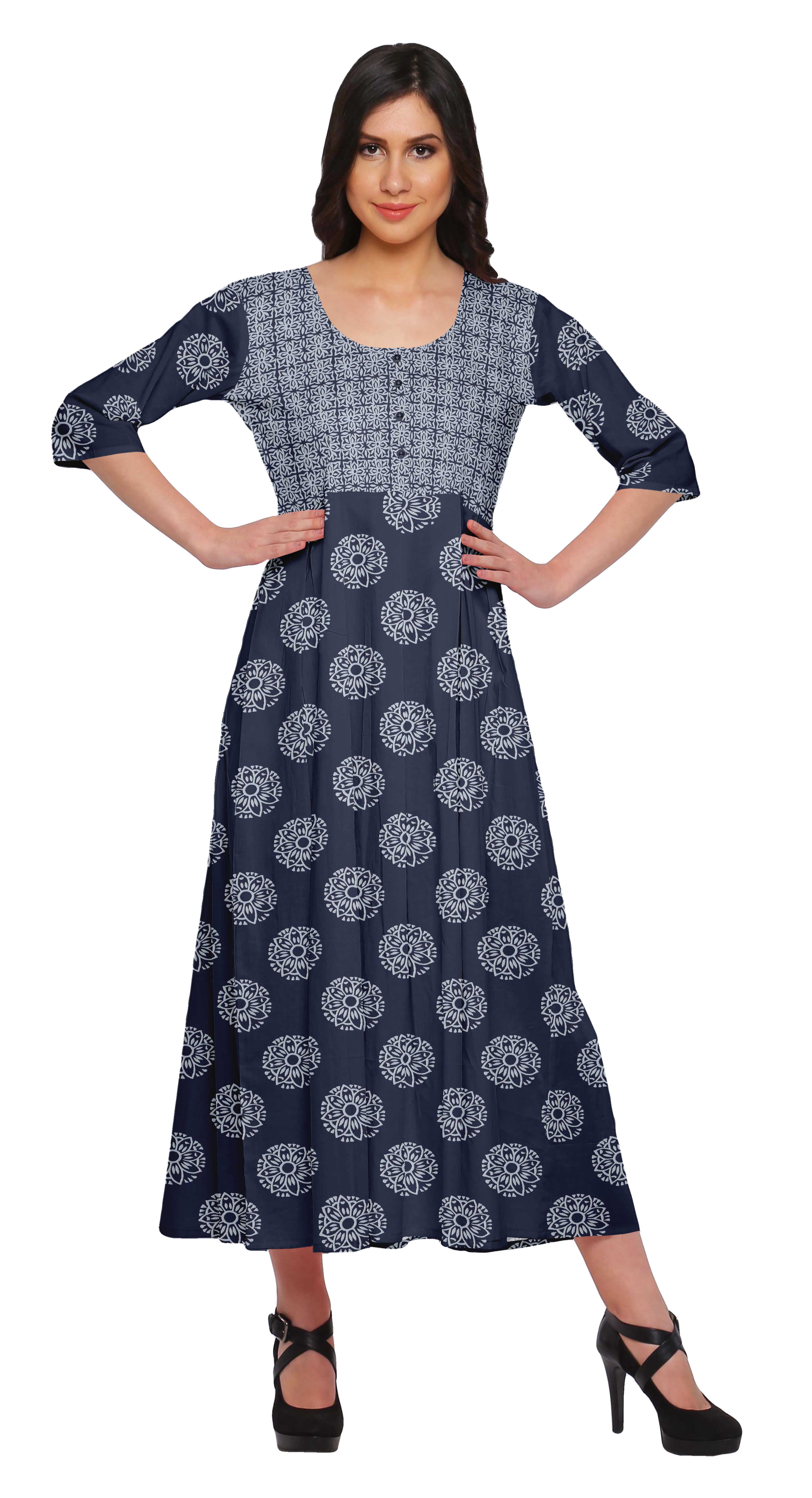 Moomaya Kurtis Imprimés Ligne A pour Femmes Kurta à Manches 3/4 Tunique d'Été