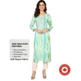 thumbnail image 1 of DWEEP SARA Women’s Turquoise Blue Viscose Rayon Straight Kurta – Abstract Printed | Casual & Workwear | 3/4 Sleeves | Soft & Lightweight Fabric, S/36, 1 of 8