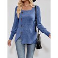 thumbnail image 3 of SUNSIOM Women Fashion Ribbed T-Shirts Solid Color Square Neck Buttons Puff Long Sleeve Shirts Spring Fall Casual Loose Fit Tops, 3 of 6