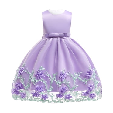 Ketyyh-chn99 Robe Décontractée en Tulle pour Filles, Robes pour Tout-Petites Filles, Vêtements de Fête de Mariage pour Filles, Robe Décontractée Sans Manches à Fleurs pour 5-6 Ans, Violet