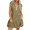 thumbnail image 1 of Liquidation d'Été 2025! Robe Grande Taille pour Femmes, Liquidation d'Été pour Femmes, Robe Décontractée Unie à Manches Courtes Demi-Fermeture à Glissière avec Col à Revers, 1 of 5