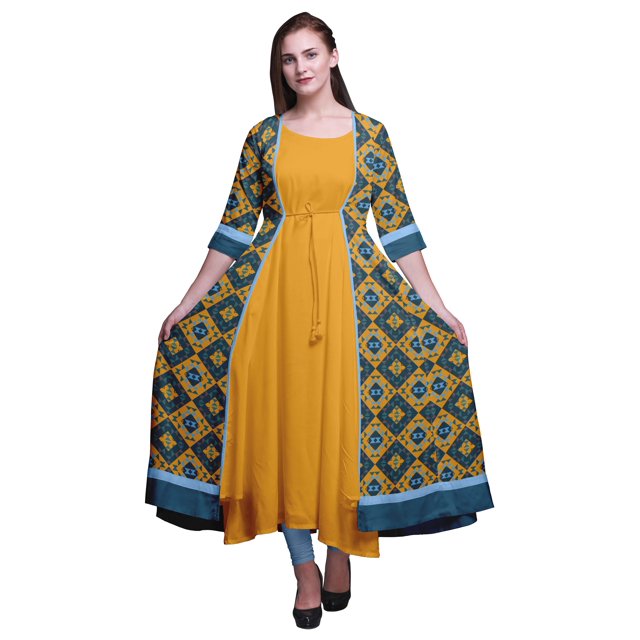 Bimba Printed Anarkali DressForWomen Indian Kurti Sleeveless Flared Kurta