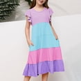 thumbnail image 3 of Besolor Toddler Baby Girls Summer Midi Dress Crewneck Ruffle Sleeve Color Block Tiered A-Line Flowy Beach Party Dress, 3 of 5