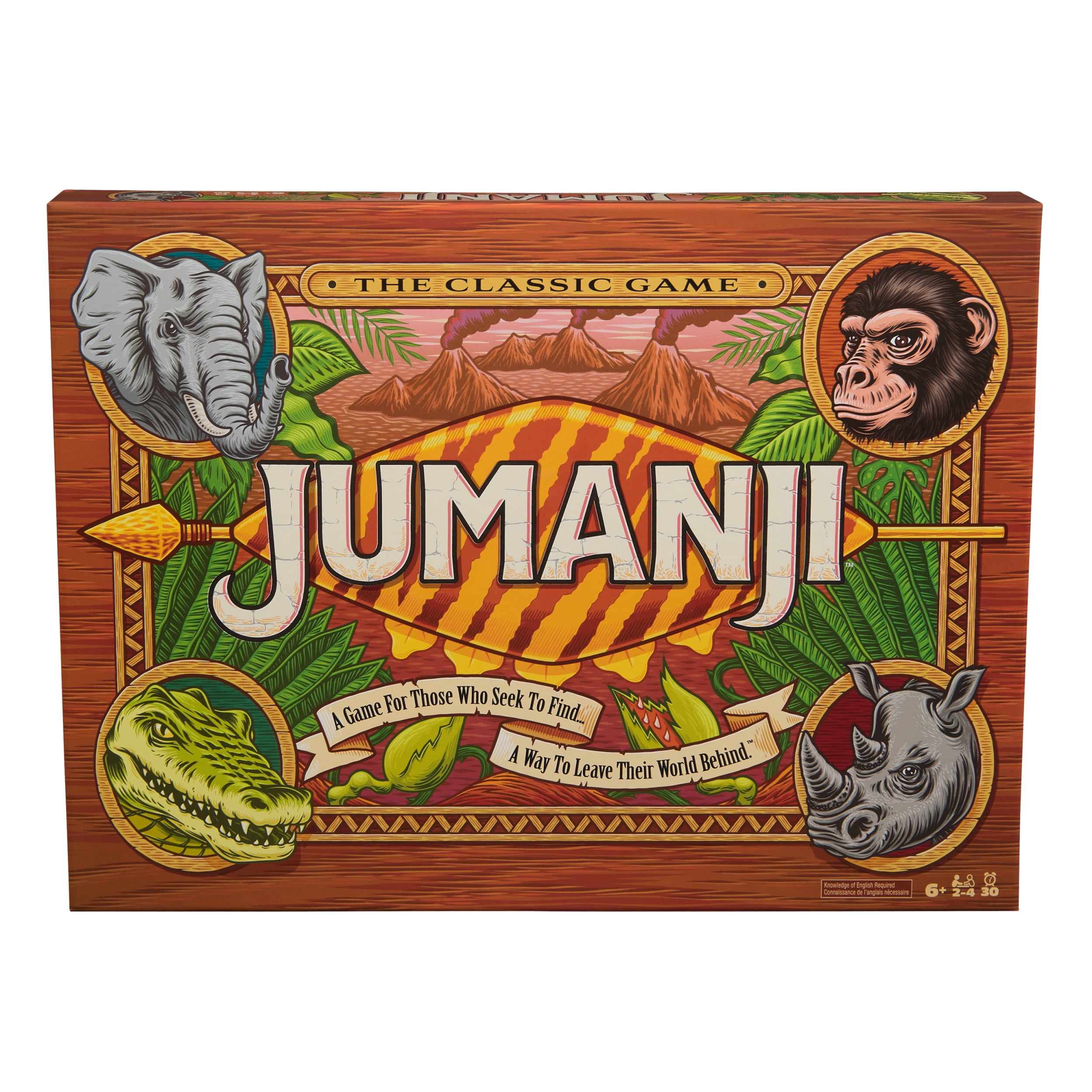 Spin Master Games, Jumanji The Game Real Wooden Box Edition of the Classic Adventure Board Game for Kids and Families Ages 8 and up