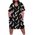 thumbnail image 1 of Pisexur Robes d'Été pour Femmes Mode à Imprimé Floral Robe Soleil Décontractée Ample à Col en V à Manches Courtes Robes T-Shirt Fluides Surdimensionnées Robe de Plage avec Poches Grande Taille Robe Mi-Mollet L-5TG, 1 of 5